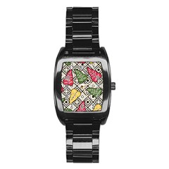 Leaves Foliage Batik Seamless Stainless Steel Barrel Watch