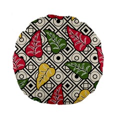 Leaves Foliage Batik Seamless Standard 15  Premium Flano Round Cushions