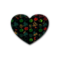 Apples Honey Honeycombs Pattern Rubber Heart Coaster (4 Pack)