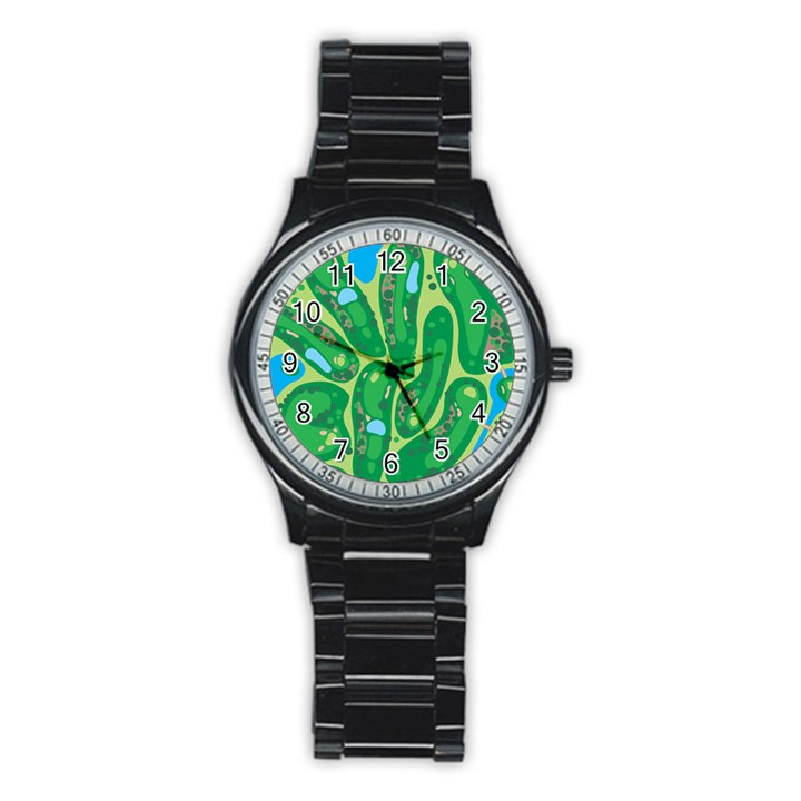 Golf Course Par Golf Course Green Stainless Steel Round Watch