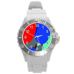Abstract Circles, Art, Colorful, Colors, Desenho, Modern Round Plastic Sport Watch (L)