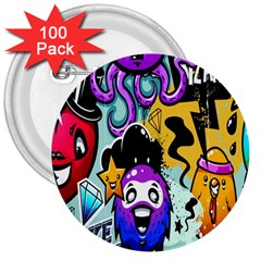 Cartoon Graffiti, Art, Black, Colorful, Wallpaper 3  Buttons (100 Pack)  by nateshop