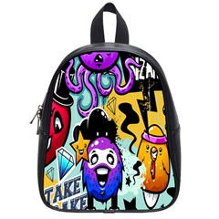 Cartoon Graffiti, Art, Black, Colorful, Wallpaper School Bag (small) by nateshop