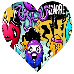 Cartoon Graffiti, Art, Black, Colorful, Wallpaper Wooden Puzzle Heart by nateshop