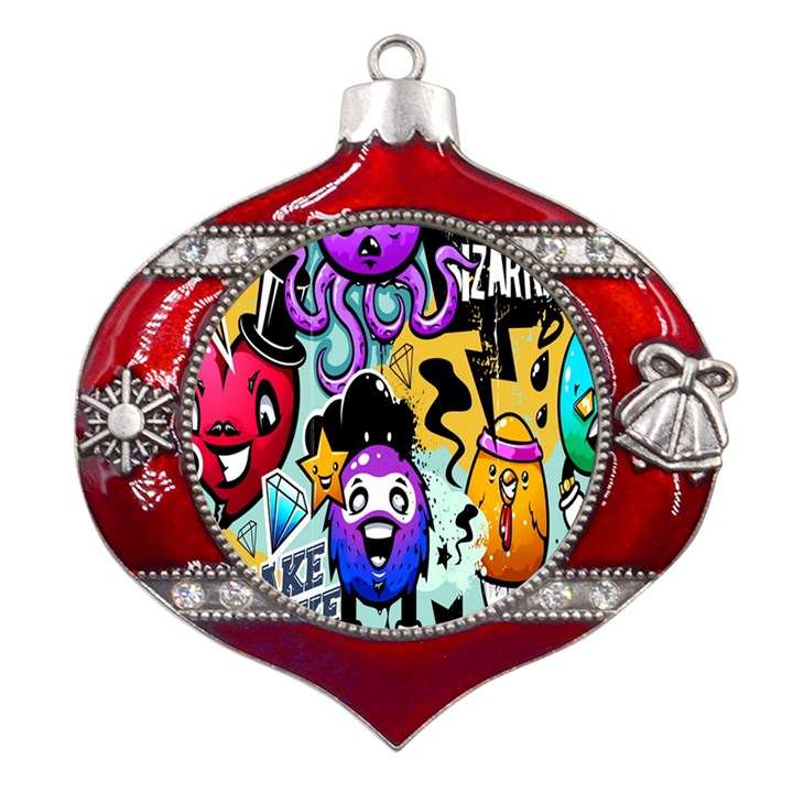 Cartoon Graffiti, Art, Black, Colorful, Wallpaper Metal Snowflake And Bell Red Ornament