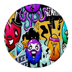 Cartoon Graffiti, Art, Black, Colorful, Wallpaper Round Glass Fridge Magnet (4 Pack) by nateshop