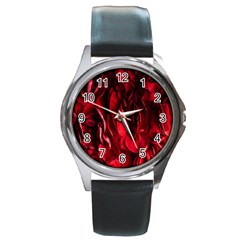 Followers,maroon,rose,roses Round Metal Watch by nateshop