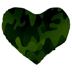 Green Camouflage, Camouflage Backgrounds, Green Fabric Large 19  Premium Heart Shape Cushions by nateshop