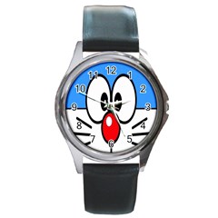 Doraemon Face, Anime, Blue, Cute, Japan Round Metal Watch by nateshop