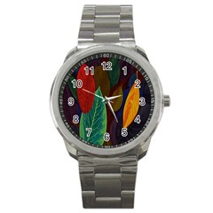 Leaves, Colorful, Desenho, Falling, Sport Metal Watch by nateshop