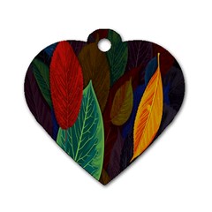 Leaves, Colorful, Desenho, Falling, Dog Tag Heart (one Side) by nateshop