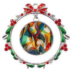 Pattern Calorful Metal X mas Wreath Ribbon Ornament by nateshop