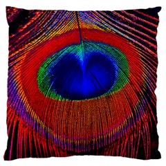 Peacock-feathers,blue 1 Large Premium Plush Fleece Cushion Case (one Side) by nateshop