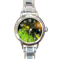 Machine Technology Circuit Electronic Computer Technics Detail Psychedelic Abstract Pattern Round Italian Charm Watch