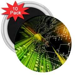 Machine Technology Circuit Electronic Computer Technics Detail Psychedelic Abstract Pattern 3  Magnets (10 pack) 