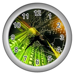 Machine Technology Circuit Electronic Computer Technics Detail Psychedelic Abstract Pattern Wall Clock (Silver)