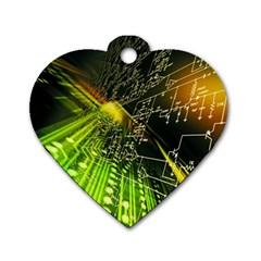 Machine Technology Circuit Electronic Computer Technics Detail Psychedelic Abstract Pattern Dog Tag Heart (two Sides)