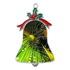 Machine Technology Circuit Electronic Computer Technics Detail Psychedelic Abstract Pattern Metal Holly Leaf Bell Ornament