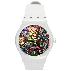 Psychedelic Funky Trippy Round Plastic Sport Watch (m)