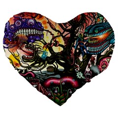 Psychedelic Funky Trippy Large 19  Premium Heart Shape Cushions