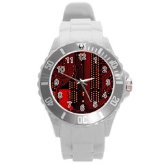 Technology Computer Circuit Round Plastic Sport Watch (l)