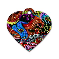 Psychedelic Trippy Hippie  Weird Art Dog Tag Heart (one Side) by Sarkoni