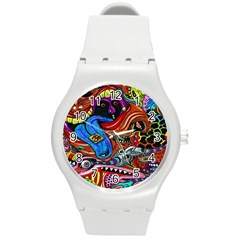 Psychedelic Trippy Hippie  Weird Art Round Plastic Sport Watch (m) by Sarkoni