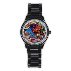 Psychedelic Trippy Hippie  Weird Art Stainless Steel Round Watch