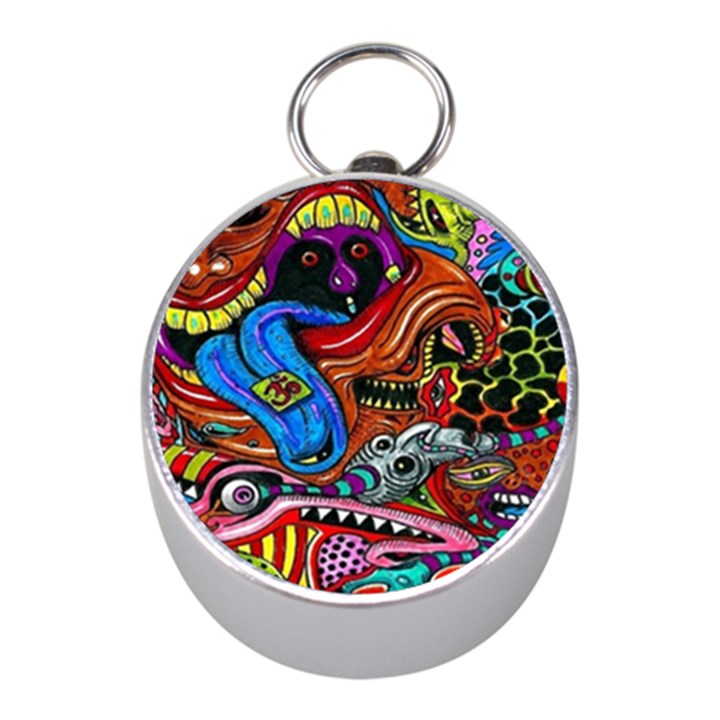 Psychedelic Trippy Hippie  Weird Art Mini Silver Compasses