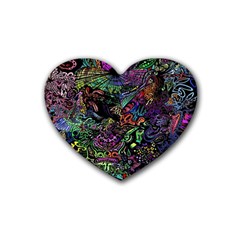 Trippy Dark Psychedelic Rubber Heart Coaster (4 Pack)