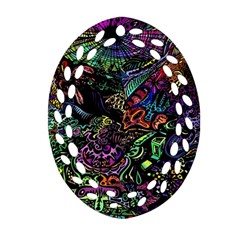 Trippy Dark Psychedelic Oval Filigree Ornament (two Sides)