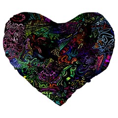 Trippy Dark Psychedelic Large 19  Premium Flano Heart Shape Cushions