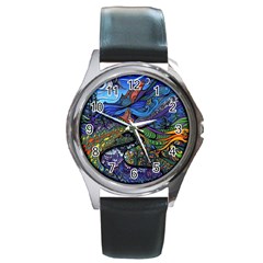 Psychedelic Landscape Round Metal Watch