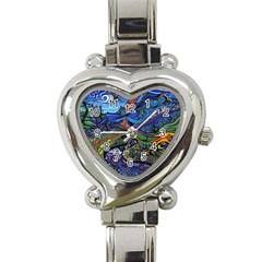 Psychedelic Landscape Heart Italian Charm Watch