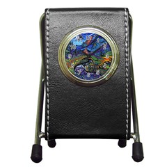 Psychedelic Landscape Pen Holder Desk Clock