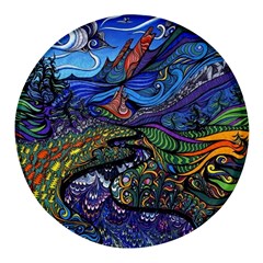 Psychedelic Landscape Round Glass Fridge Magnet (4 pack)