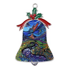 Psychedelic Landscape Metal Holly Leaf Bell Ornament