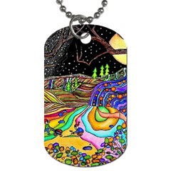 Nature Moon Psychedelic Painting Dog Tag (two Sides)