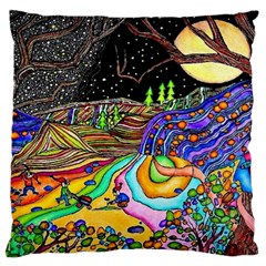 Nature Moon Psychedelic Painting Large Premium Plush Fleece Cushion Case (one Side)