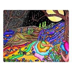 Nature Moon Psychedelic Painting Two Sides Premium Plush Fleece Blanket (large)