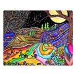 Nature Moon Psychedelic Painting Two Sides Premium Plush Fleece Blanket (Large) 80 x60  Blanket Front