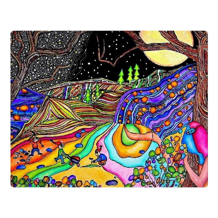 Nature Moon Psychedelic Painting Two Sides Premium Plush Fleece Blanket (Large)