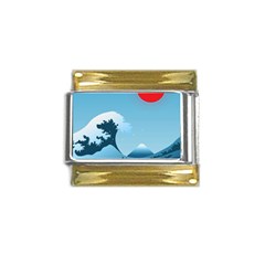 Minimalism Great Wave Off Kanagawa Gold Trim Italian Charm (9mm) by Sarkoni