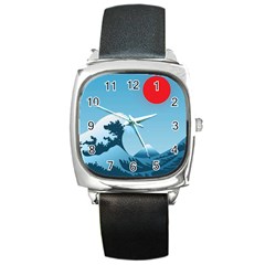 Minimalism Great Wave Off Kanagawa Square Metal Watch