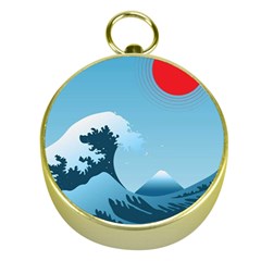 Minimalism Great Wave Off Kanagawa Gold Compasses