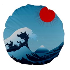 Minimalism Great Wave Off Kanagawa Large 18  Premium Flano Round Cushions by Sarkoni