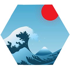 Minimalism Great Wave Off Kanagawa Wooden Puzzle Hexagon by Sarkoni