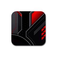 Gamer Tech Black Mesh Red Modern Shape Texture Geometric Pattern Rubber Square Coaster (4 Pack) by Sarkoni