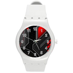 Gamer Tech Black Mesh Red Modern Shape Texture Geometric Pattern Round Plastic Sport Watch (m)