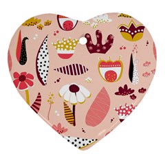 Scandinavian Flat Floral Background Coral Pink White Black Gold Pattern Ornament (heart) by Sarkoni